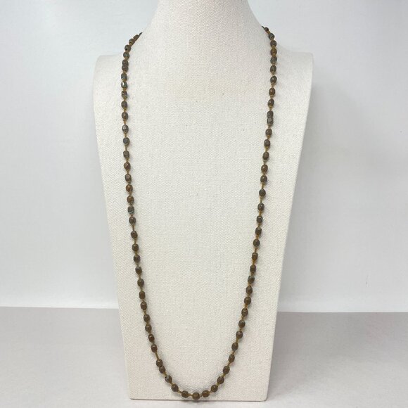 Brass Hollow Bead Necklace Long Length Patina Boho Vintage Hippie - Picture 1 of 10